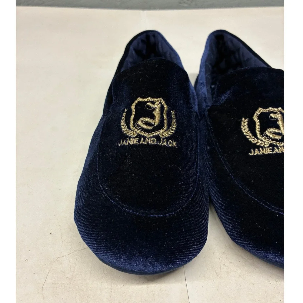 Janie and Jack Velvet Crest Smoking Loafers Baby Boys 4 Navy Blue Preppy